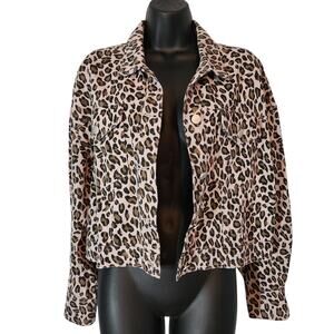 Le Lis leopard print denim jacket button front size S